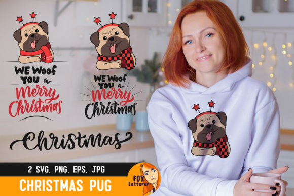 Christmas Dog Pug with Quote